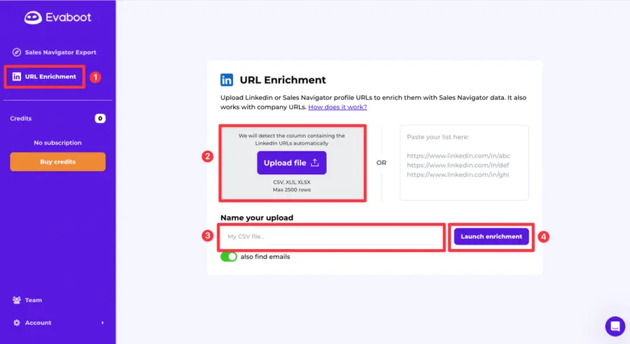 linkedin url enrichment evaboot