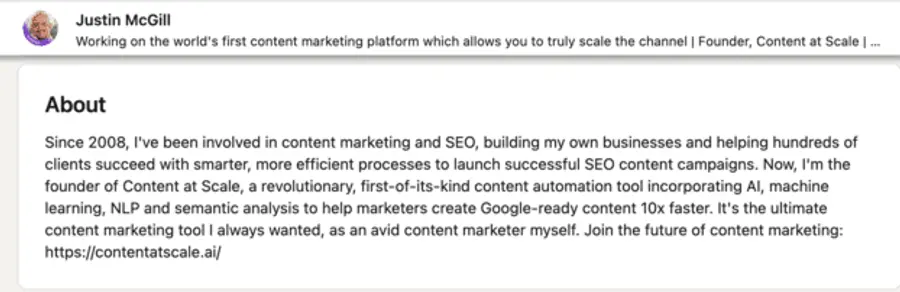 LinkedIn summary example then now next
