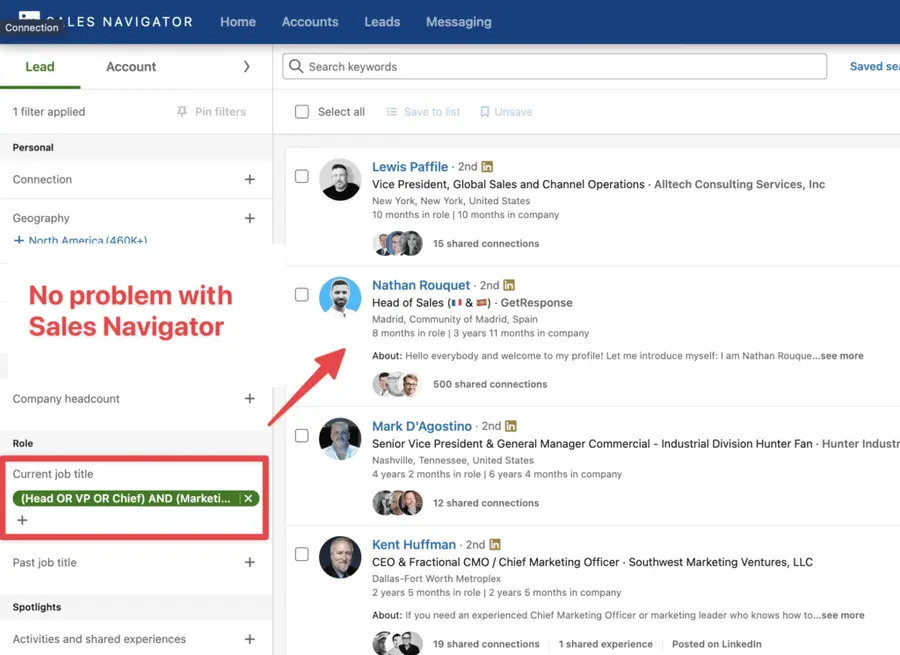 sales navigator boolean search
