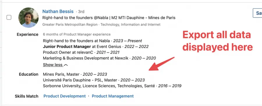 esportazione di dati ricerca linkedin recruiter