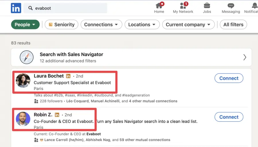 find who workes in a company on linkedin and filter their data