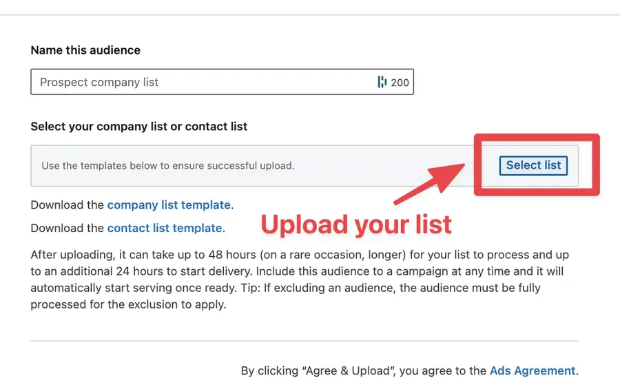 caricare file linkedin abm targeting