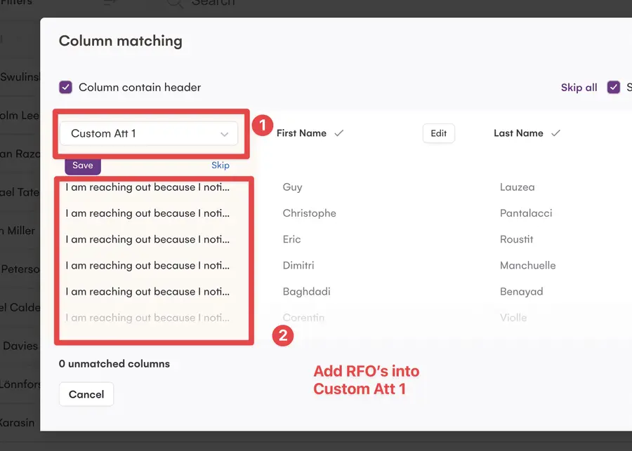 carica il file nello strumento di outreach