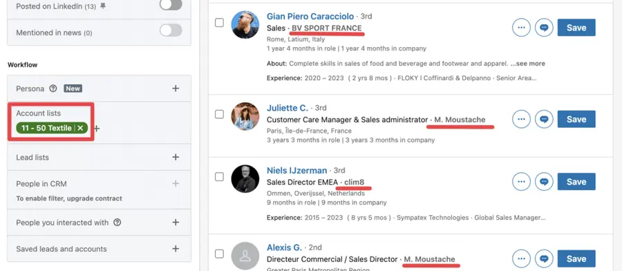 accounts list filter for using saved account lists
