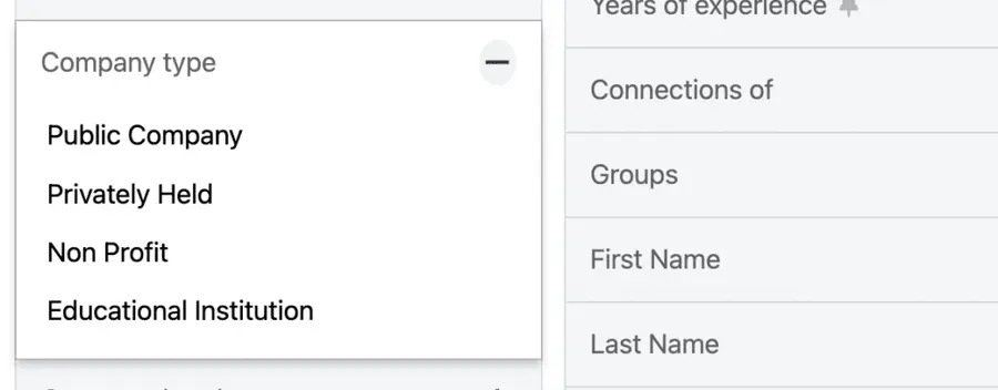 company type search filter
