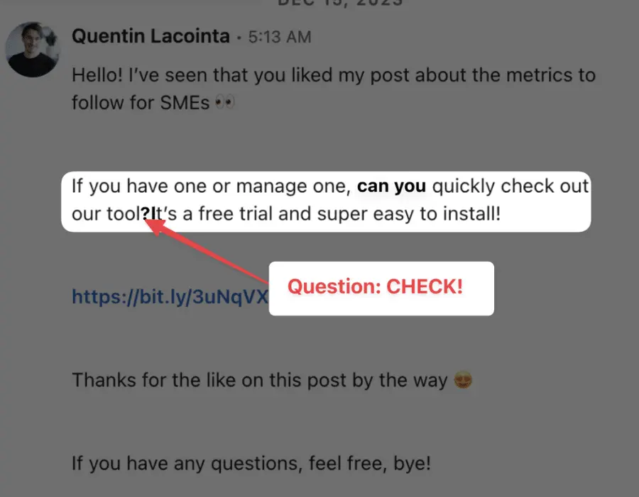 ask question on LinkedIn inmail messages