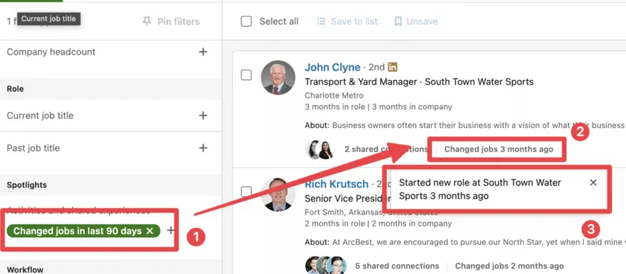 changed job search filter sales navigator