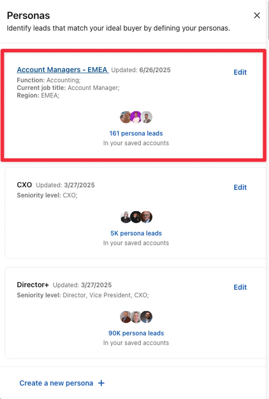 saved personas sales navigator