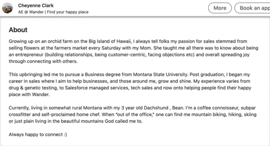 Linkedin summary example let personality shine