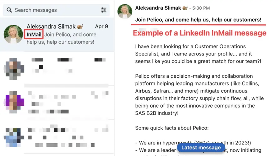 LinkedIn InMail message example for recruiters