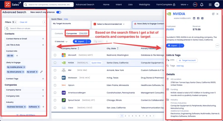 zoominfo how to use to get contact data 