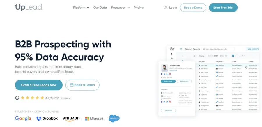 uplead helps you to build lead list only with quality data 