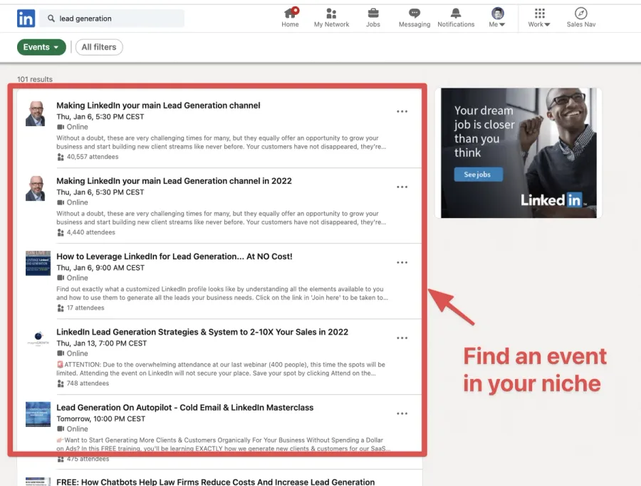 linkedin event search results
