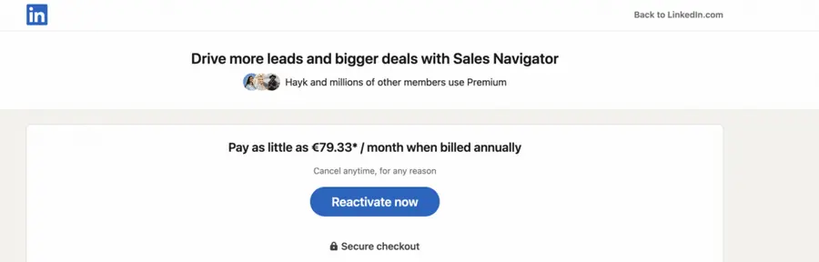 reactivate sales navigator plan