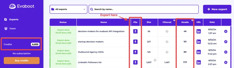 best email finder tools evaboot user dashboard