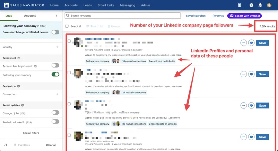linkedin sales  navigator search results of who follows you on linkedin