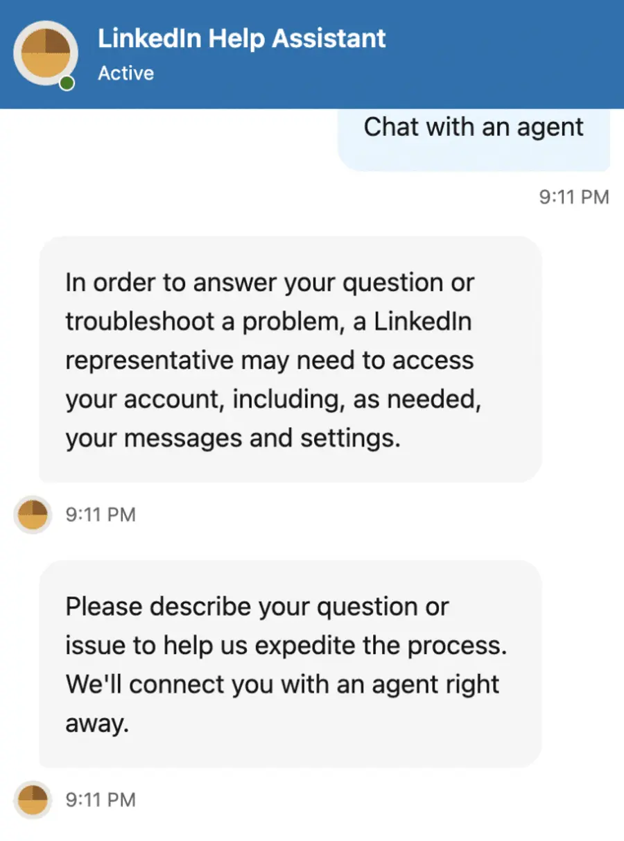 sales navigator offers on site chat with agent