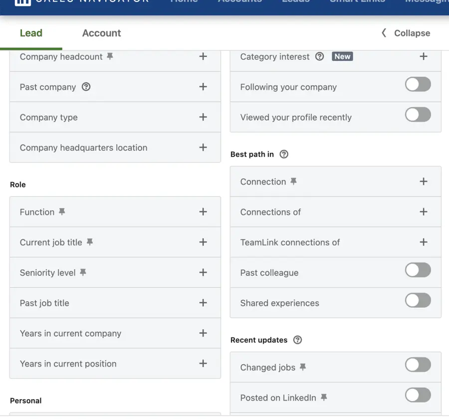 linkedin sales navigator advanced search filters 