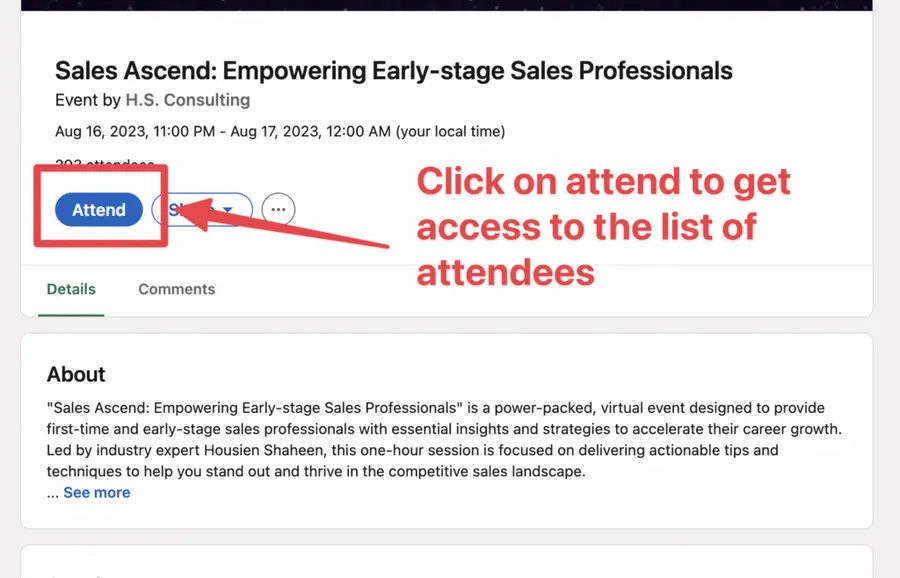 get access list linkedi event attendees