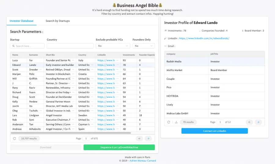 database of investors on la growth machine