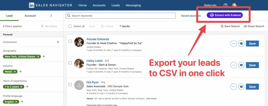 export leads from linkedin sales navigator for prospecting