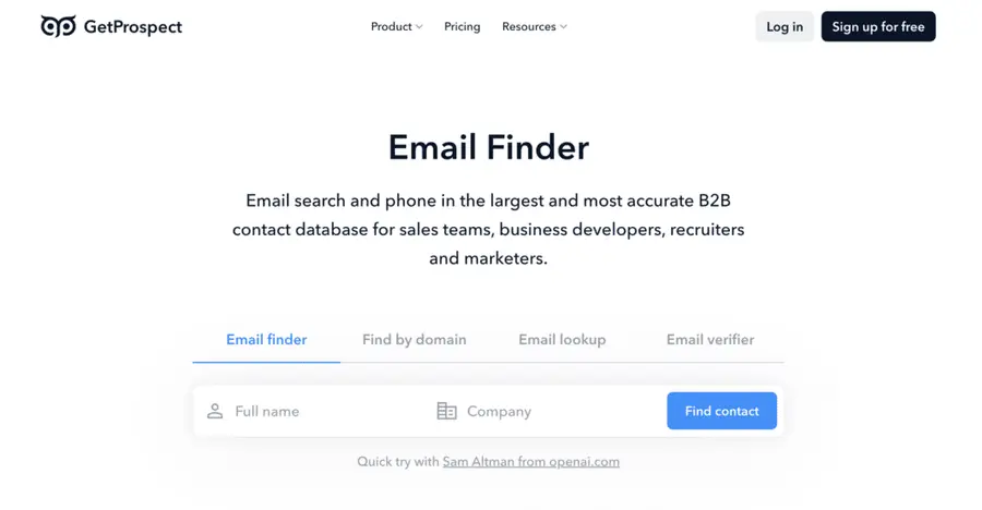 getprospect email finder tool sales prospecting software