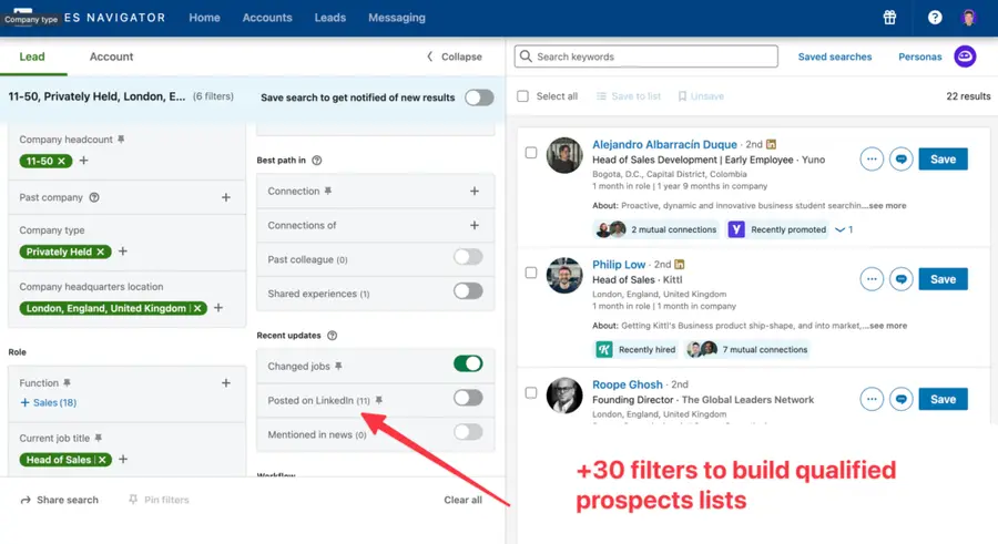 prospecting lists sales navigator
