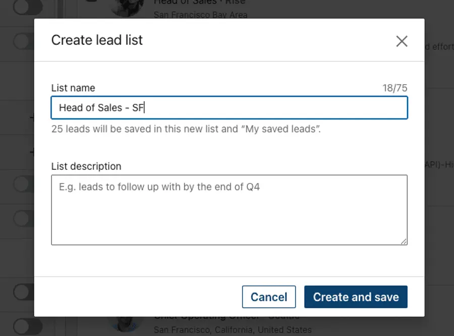 create lead list sales navigator