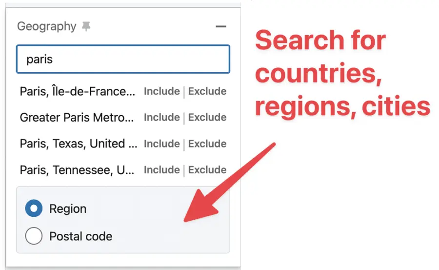 geography filter on sales navigator