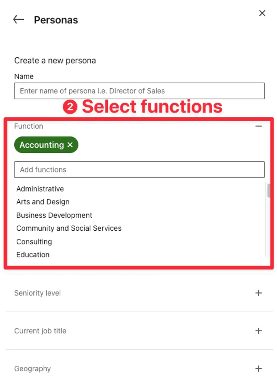 select functions persona sales navigator