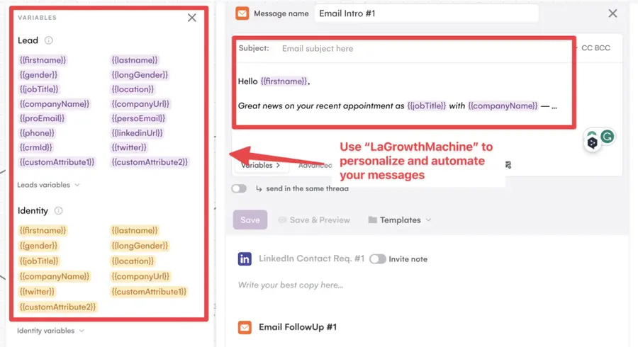automate and personalize your linkedin campaign messages with lagrowthmachine