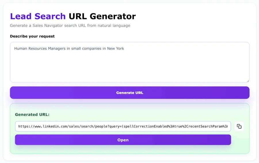 sales navigator url generator for lead generation insurance