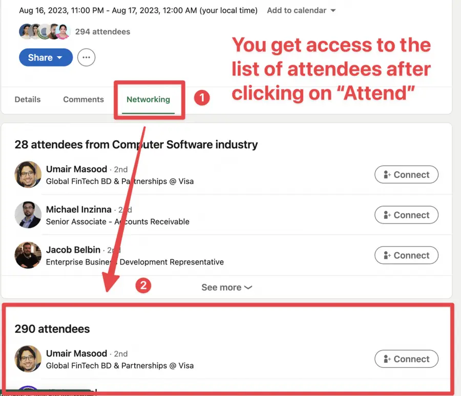 list of linkedin event attendees