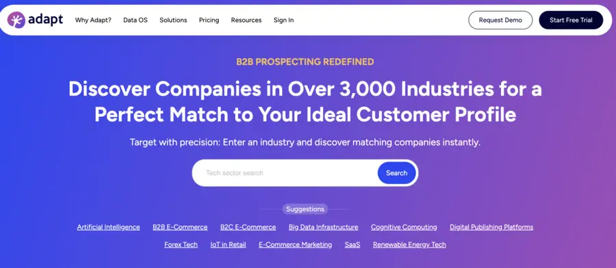 adapt.io sales prospecting tool to find emails and discover companies from various industries