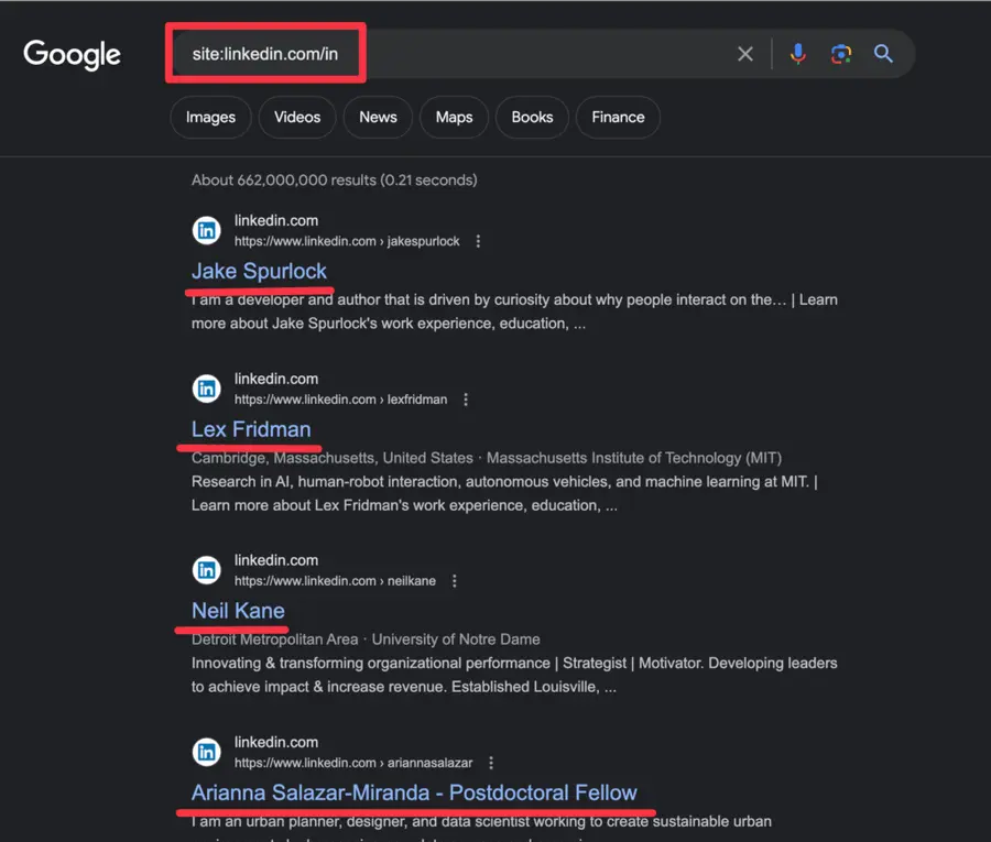 linkedin advanced search with google