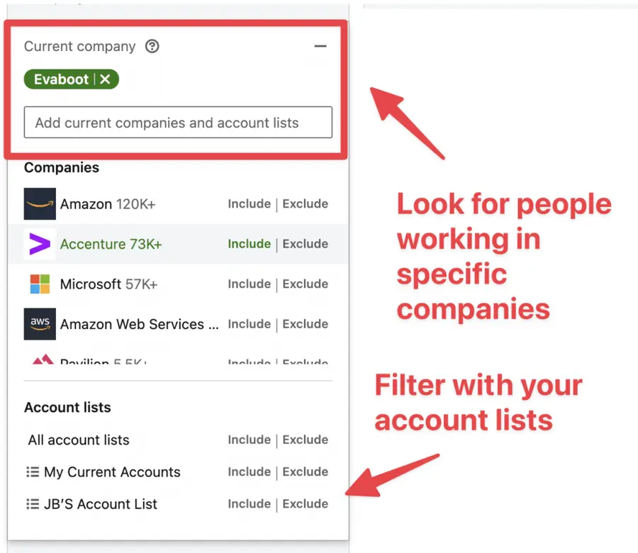 current company filter sales navigator
