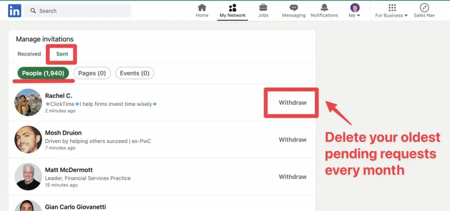 Ausstehende Verbindungsanfrage löschen linkedin
