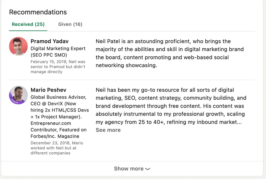 optimize recommendation linkedin profile