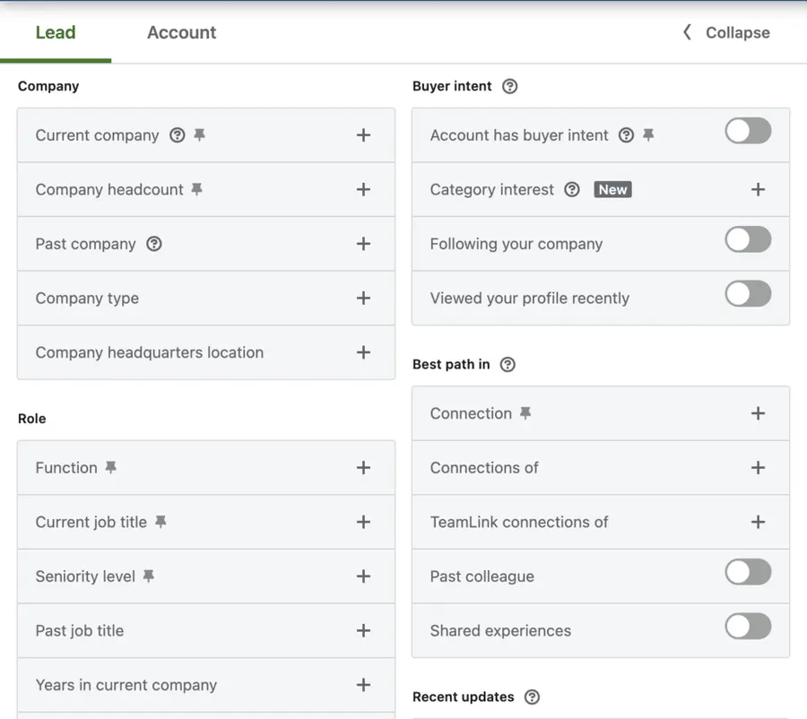 linkedin sales navigator search filters