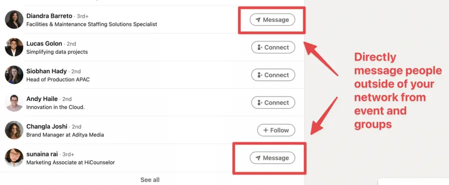linkedi event and groups messages