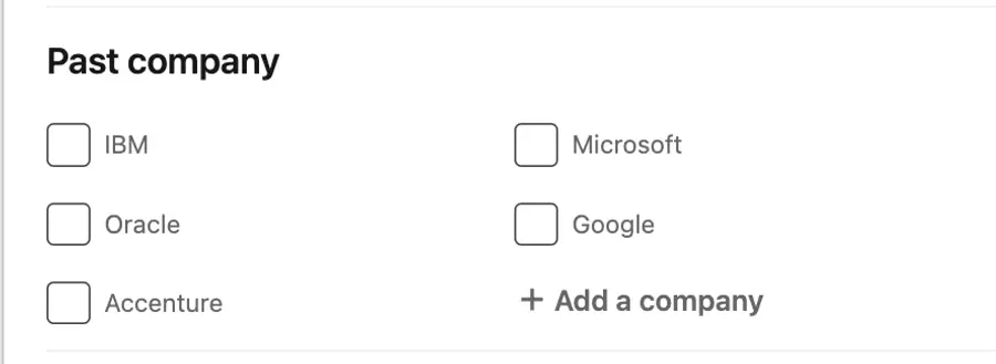 past company linkedin filter