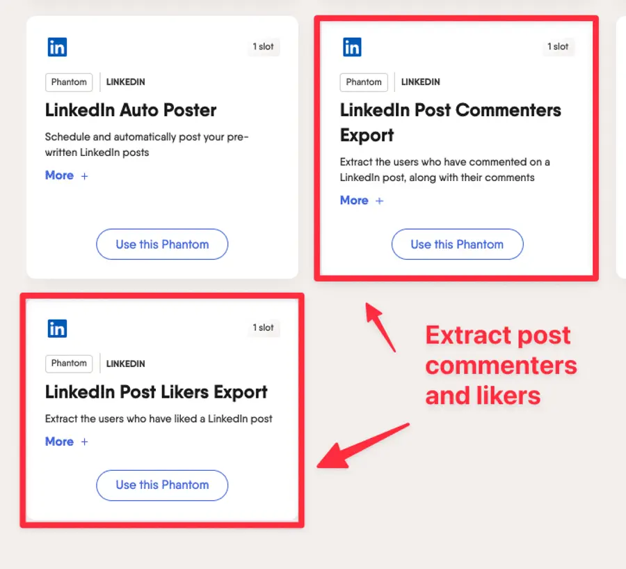 export linkedin post commenters likers