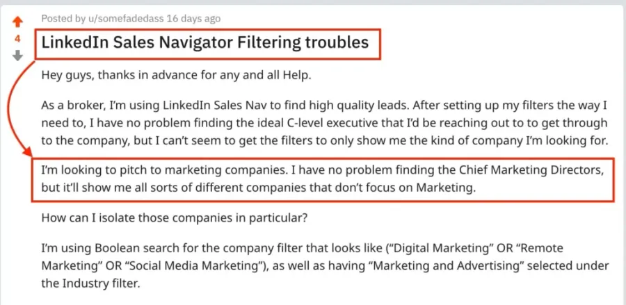 linkedin sales navigator filters problem
