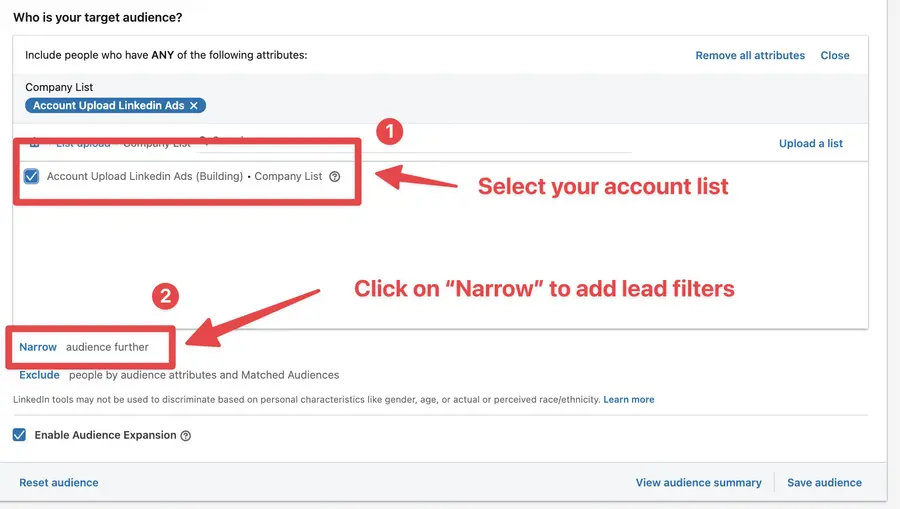 narrow down linkedin ads audience with lead filters