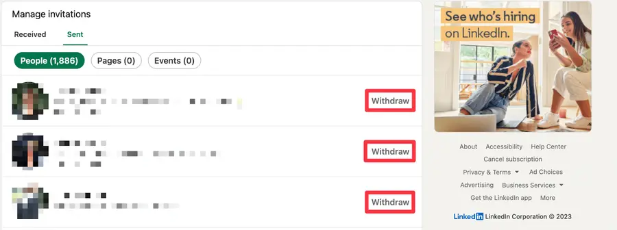 withdraw linkedin invitations on desktop