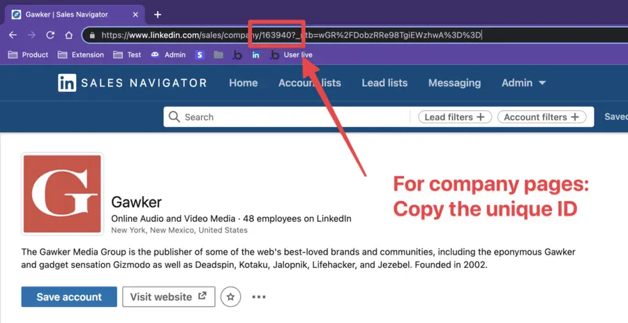 convert sales navigator company url to linkedin url