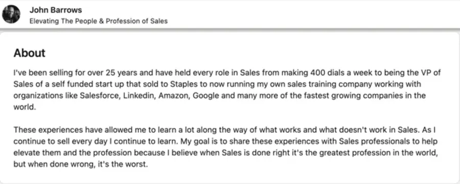 LinkedIn summary example short and sweet