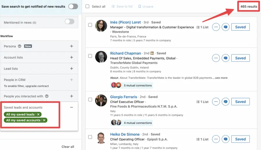 filter your leads by all saved leads and accounts on sales navigator 