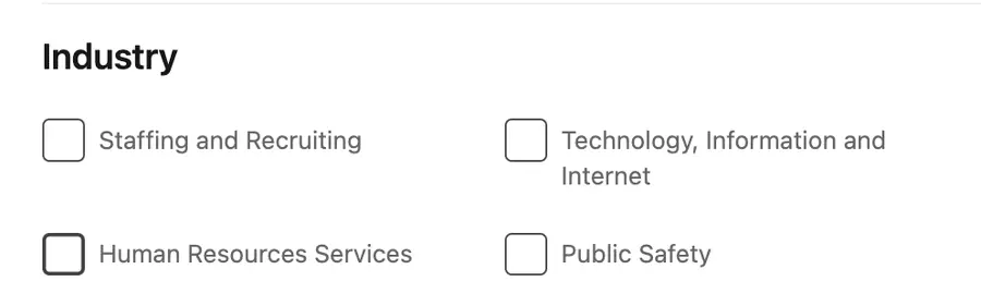 job industry linkedin filter