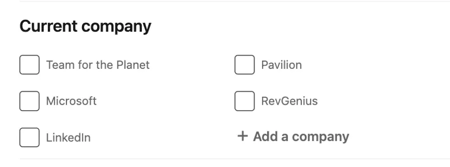 current company linkedin filter